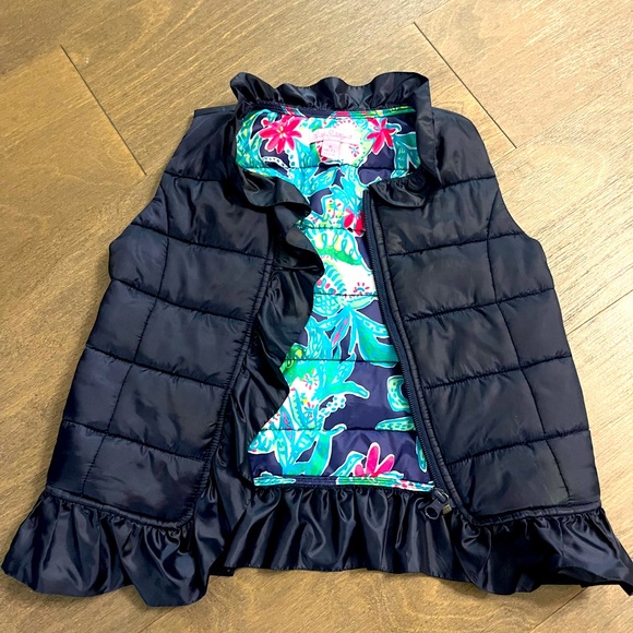 Lilly Pulitzer Navy Blue Kids Puffer Vest for girls - Picture 3 of 3